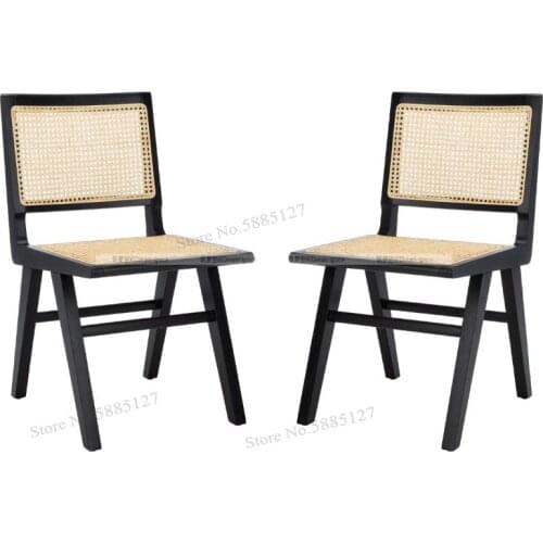 Ins Solid Wood Rattan Home Simple Nordic Dining Chair Post Modern Retro Light Luxury Wooden Backrest Bed And Breakfast Hotel