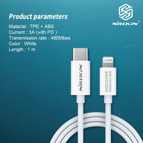 NILLKIN Type-C to Lighting Cable pd cable MFi Certified Supports Power delivery Fast Charging with Type C PD Charger for iPhone