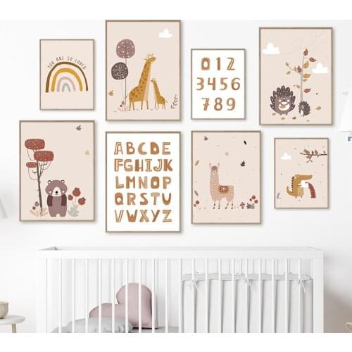 Cartoon Nursery Rainbow Giraffe Alpaca ABC Wall Art Canvas Painting Nordic Posters And Prints Wall Pictures For Kids Room Decor