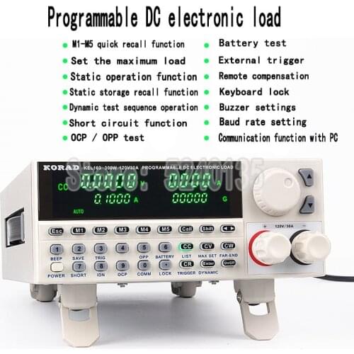 KEL102/KEL103 150W / 300W 120V 30A DC Electronic Load With Switch Adjustable Current Battery Capacity Voltage Discharge Tester