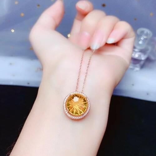 Classic yellow citrine purple amethyst pendant women silver necklace bright yellow color birthday party anniversary gift round
