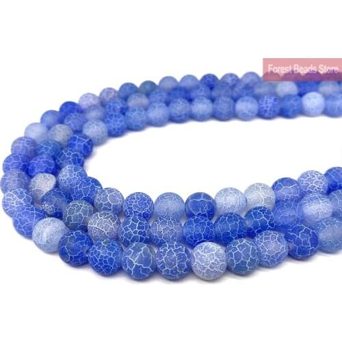 Natural Frost Crab Blue Agates Round Loose Beads 15" Strand 6 8 10MM Diy Bracelet Charm Beads For Jewelry Making Wholesale
