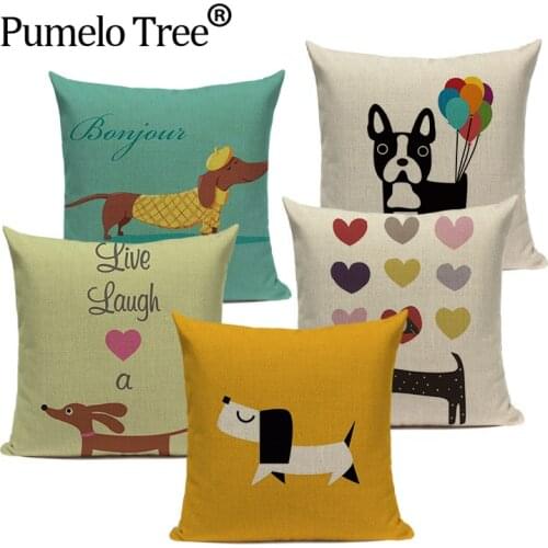 Square Cotton Linen Bull Terrier dachshund Dog Cheap Cushion Cover For Home Sofa Bedroom Decoration Pillow Case Cojines Cute