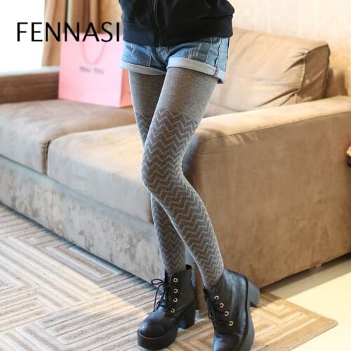 FENNASI Sexy Winter Women Leggings With Print with Wave Striped Cotton Leggings Casual Leg Warm Pants High Waist Leggings