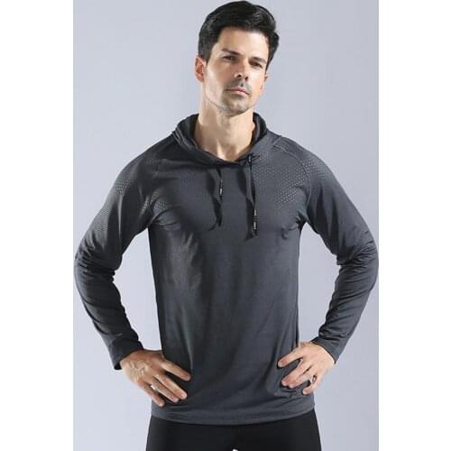 Men Solid Color Elastic Quick Dry Running Training Sportswear Hoodie Sweatshirt Fashion Long Sleeve Hoodie