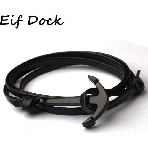 Eif Dock Trendy Woven Multilayer Black Anchor Bracelets Men Hope Anchor Bracelet Pulsera Navy Hand Leather Bracelets Dropship