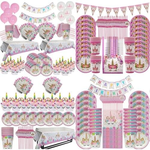 Unicorn Decoration Disposable Party Tableware Set Unicorn Birthday Party Supplies Kids Baby Shower Girl 1st Birthday Decorations