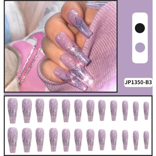 Fake Nails Long Purple Black Flame Nail Stickers Finished Fully Covered Nail Decoration Accessories Fashion Manicure Sticker