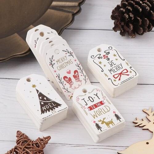 New 50PCS Merry Christmas DIY Tags Labels Gift Wrapping Paper Hang Tags Santa Claus Paper Cards Xmas Party Supplies