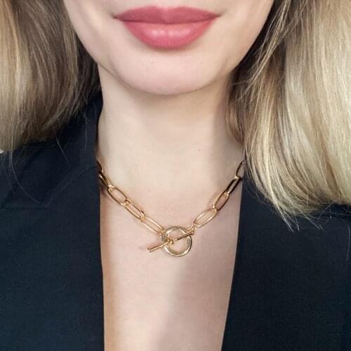 New Trend Vintage Hip hop Oval Thick Chain Metal Chain Necklace for Men Women Punk Gold Color Girl Party Jewelry Gift