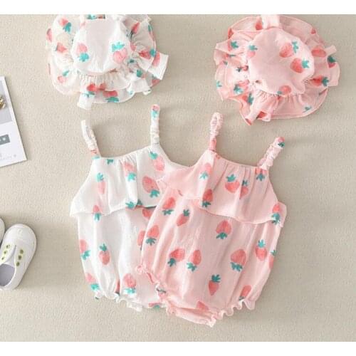 Baby Girls Clothes Summer Newborn Baby Girl Romper With Hat 100% Cotton Baby Clothes For Girl Floral Baby Romper Girls Jumpsuit