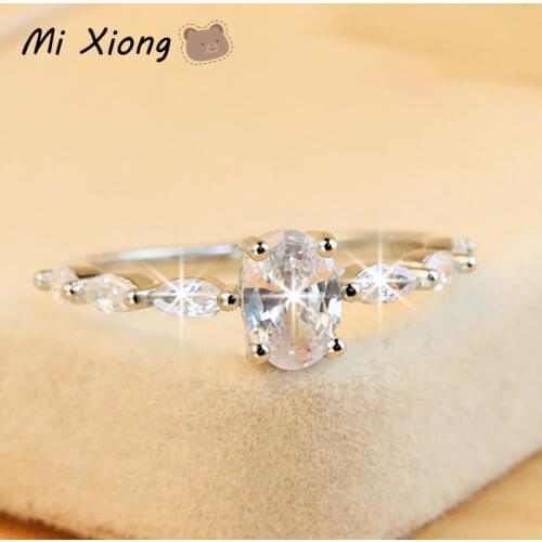 Mi Xiong S925 sterling silver original egg-shaped diamond crystal ring elegant charm ladies anniversary engagement jewelry