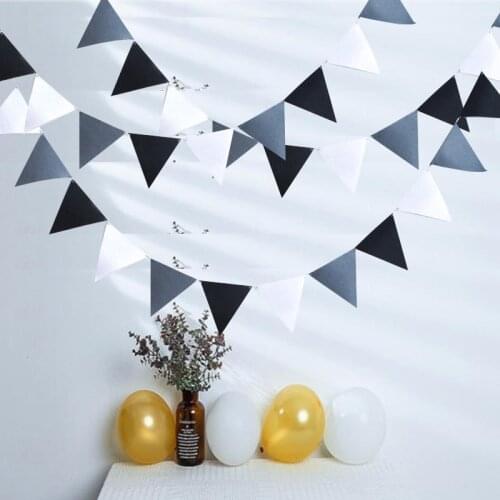 4M Cheap Grey Black White Pennants Bunting Banner Wedding/Valentines day/birthday party Flags Hang Garland Decoration Supplies