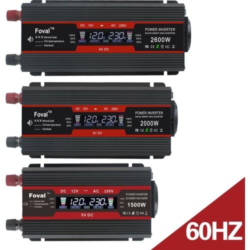 6000W Voltage Display Inverter 60HZ/50HZ DC12V/24V to 220V 230V Charging Adapter Solar Power Inverter EU Socket Auto Accessories