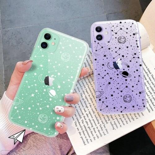 Transparent Space Painting Phone Case For iPhone 12 Pro 11 Pro Max XS Max X XR SE 2020 7 8 Plus 12 Mini Cartoon Soft Back Cover