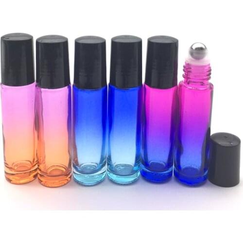 10pcs Empty 10ml Essential Oil Roll Glass Bottle 10cc Gradient Color Perfume Roller on Ball Thick Glass Durable For Travel Free