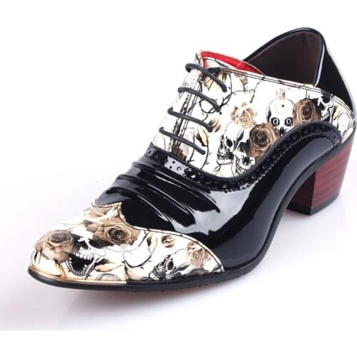 Mens luxury fashion high heel patent leather brogue shoes oxfords bullock shoe stage nightclub pointed toe footwear personality