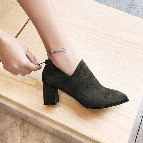 YMECHIC 2019 Cheap Flock Women High Heels Autumn Winter Block High Heels Zipper Womens Pumps Green Black Red Large Sizes Shoes