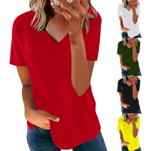 Summer New Womens Popular Short Sleeve T-shirt Loose V-neck Loose Breathable Soft T-shirt Outdoor Traveling Cool T-Shirts