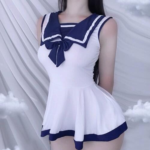 Women Sleepwear See Through White Erotic Lingerie Dress Japanese Uniform Navy Uniform Tempation