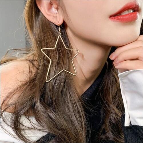 Big Vintage Metal Twisted Dangle Star Earrings For Women Charm Gold Color Za Maxi Statement Spiral Exaggeration Earrings Jewelry