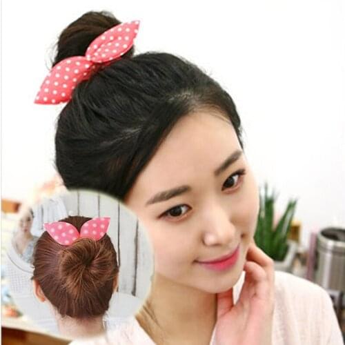 1PC Girl Curler Floral Dots Style Bunny Ears Hair Styling Bun Maker Tool Hair Accessory Furling