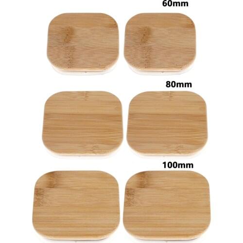 2Pcs 60/80/100mm Storage Covers Kitchen Food Cans Lids Wooden Mason Jars Caps Reusable Sealed Cover Square Bamboo Bottle Jar Lid