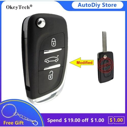 OkeyTech 3 Button Modified Flip Remote Car Key Shell Case Cover Fob For Peugeot 207 307 407 308 For Citroen C2 C3 C4 Replacement