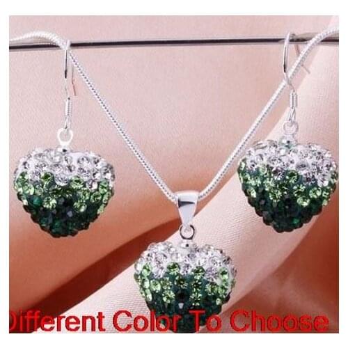 4 set/lot multicolor mixed Beads Gradient Heart set drop earrings Necklace Pendant 16 inch Snake Chains s2333