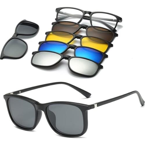 5 In 1 Custom Men Polarized Optical Magnetic Sunglasses Magnet Clip on Sunglasses Polaroid Clip on Sun Glasses Frame