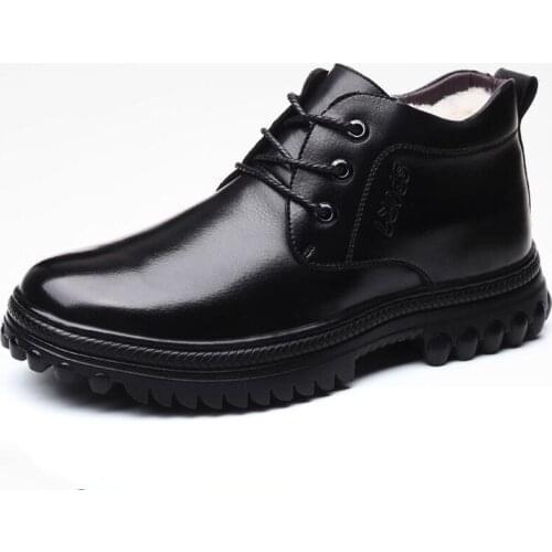 Large Size Lace-up Cowhide Wool Boots Men Shoes Flat Wedges Non-slip Warm Snow Boots Fashion Casual Shoes Winter Boots Men Boots