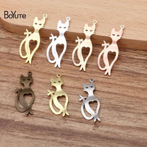 BoYuTe (100 Pieces/Lot) 10*30MM Metal Brass Stamping Cat Charms for Jewelry Making Diy Hand Made Materials Wholesale