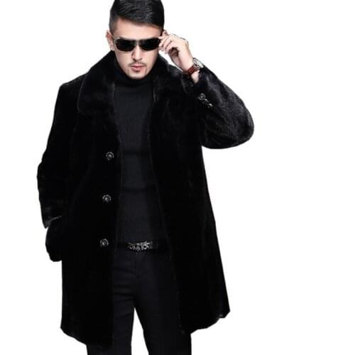 Black leather coat men slim jacket autumn faux mink fur leather jacket mens clothes winter thicken warm jaqueta de couro fashion