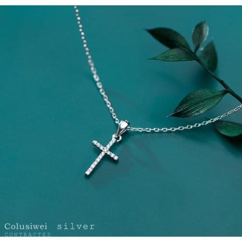 Colusiwei 925 Sterling Silver Luxury Cross Pendant Necklace for Women Sparkling Clear CZ Engagement Statement Jewelry Colllar