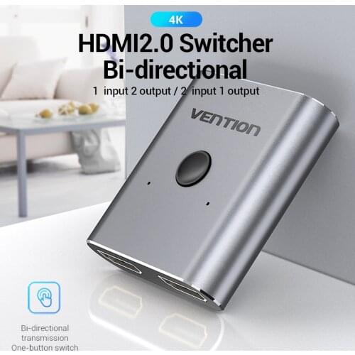 2-Port HDMI Bi-Direction Switcher Silver HDMI2 Port Two-way Switch Metal Type HDMI AB Switcher Supports HD 4K Resolution