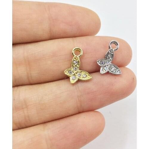 Eruifa 10pcs 10mm Butterfly with Rhinestone Coin Zinc Alloy necklace,earring bracelet jewelry DIY handmade 2 colors