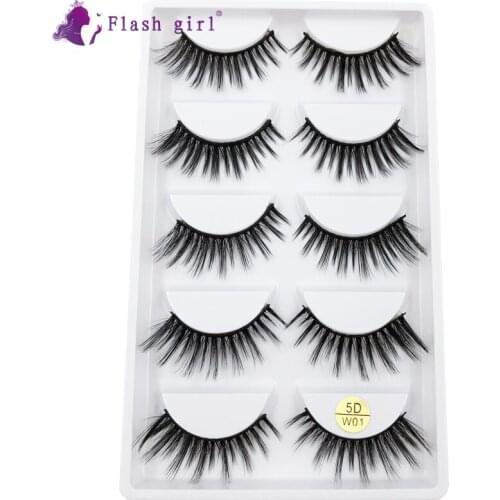 Flash Girl Wholesale 5D-W01 High Volume 5 Pairs 100% Handmade Natural Long 5D Mink False Eyelashes Cruelty Free Eye Lashes