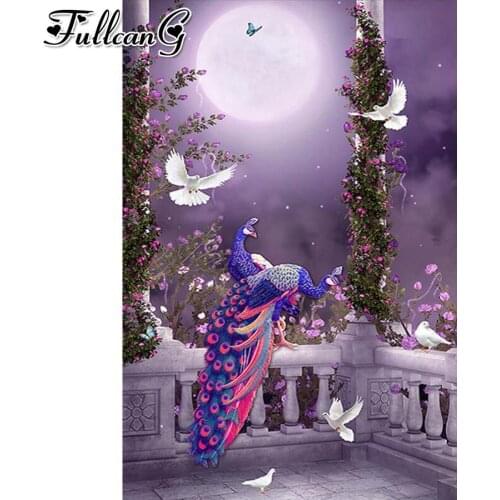 FULLCANG Night garden peacock full square round drill diy large diamond painting mosaic embroidery animal kit home decor FC2047