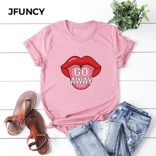 JFUNCY New Print 100% Cotton T Shirt Women Short Sleeve T-shirt Female Tees Plus Size Casual Lady Basic Camiseta Mujer Tops
