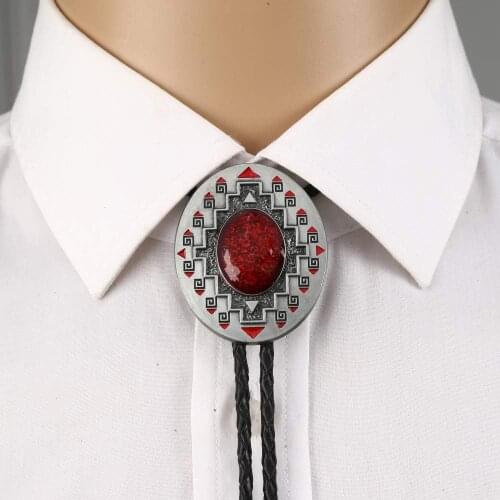 Red turquoise Bolo tie for woman women Handmade Western Art Indian Alloy Necktie silvr star Pentagram
