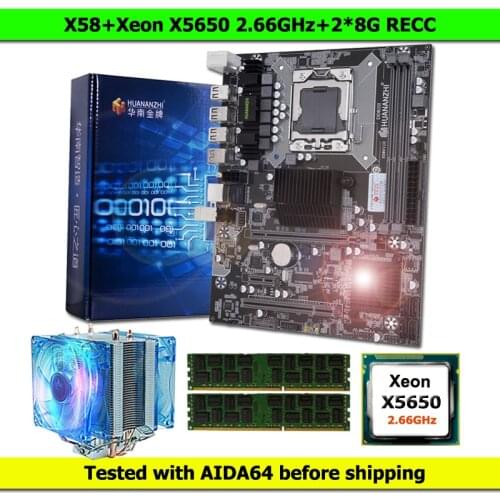 HUANANZHI X58 LGA1366 Desktop Motherboard with CPU Intel Xeon X5650 2.66GHz and Cooler RAM 16G(2*8G)