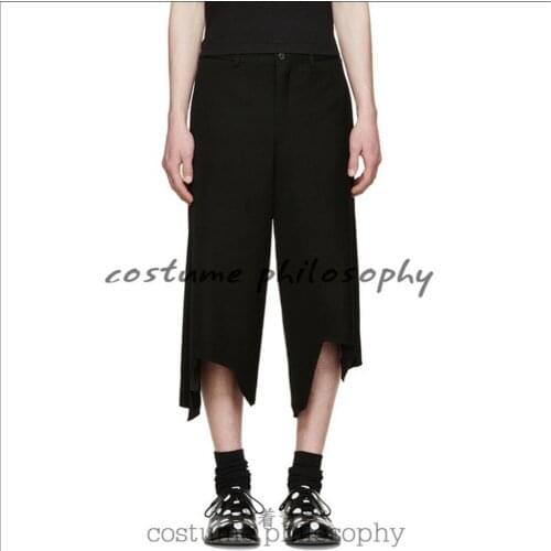 Men Clothing Pants Culottes Pantyhose Stitching Fashion Irregular Culottes Wide Leg Pants Nightclub Singer Costumes 2020 New