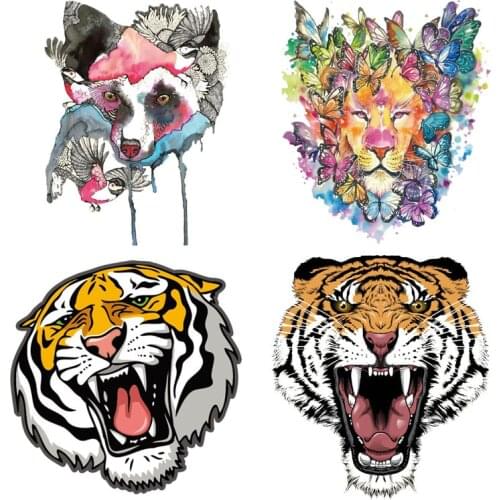 Tiger Clothing Stickers Iron On Patches Diy Heat Transfers Patch For Clothes Boy Girl T-shirt Appliques Decoration