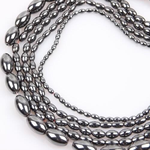 Natural Stone 3~16mm Hematite Non-magnetic Black Gallstone Ellipsoid Loose Bead Jewelry Making DIY Bracelet Necklace Accessories