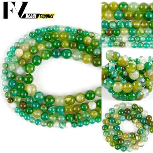 Natural Green Striped Agates Stone Beads For Jewelry Making 6 8 10 mm Round Loose Spacer Beads Diy Bracelet Charms Accessories