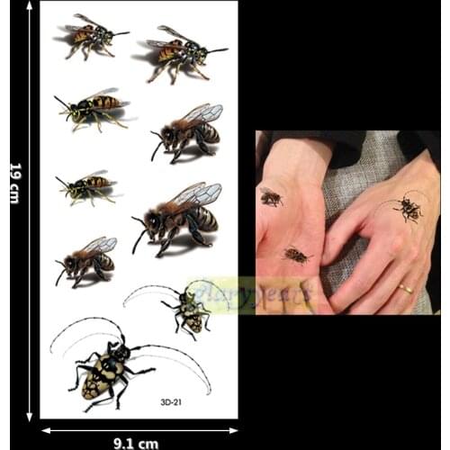 New 1PC Fashion Women Men Waterproof Temporary Tattoo Removable Simulation Vivid Body Art 3D-21 Fly Insect Roach Bee Halloween