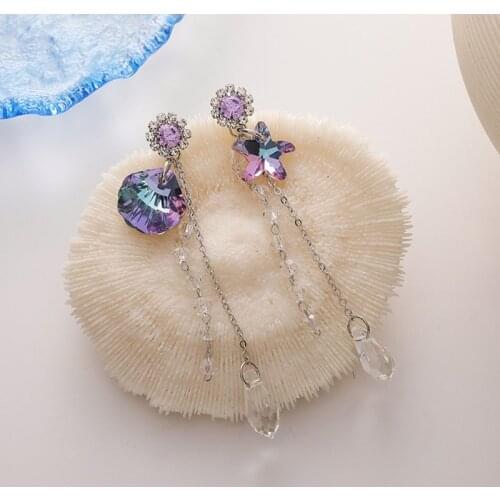 2020 New asymmetric purple crystal Star and Shell modelling earrings Trendy Women senior atmosphere long Drop Earrings Jewelry