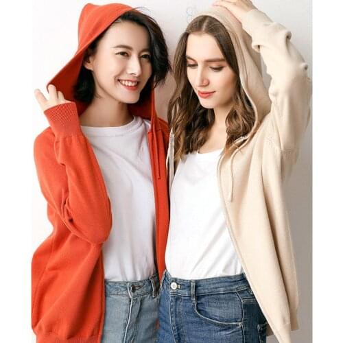 2020 New Cashmere Hooded Zipper Cardigan Jackets Plus Size Solide Color Casual Coats Knitted Loose Autumn Women Knitted Coats