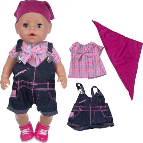 2021 New Pattern Clothes Black Purple Strap Suit Fit 18 Inch American&43cm Baby New Born Doll Clothes Accessories