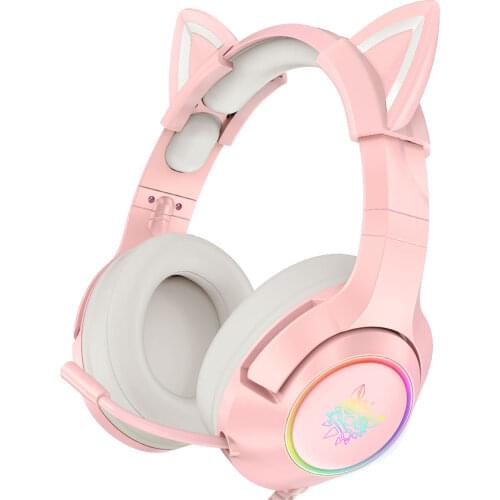 New ONIKUMA K9 Cute Cat Ear Girl Gaming Headphones Girls Headset Gamer for Laptop RGB LED Lights Earphones with Microphone